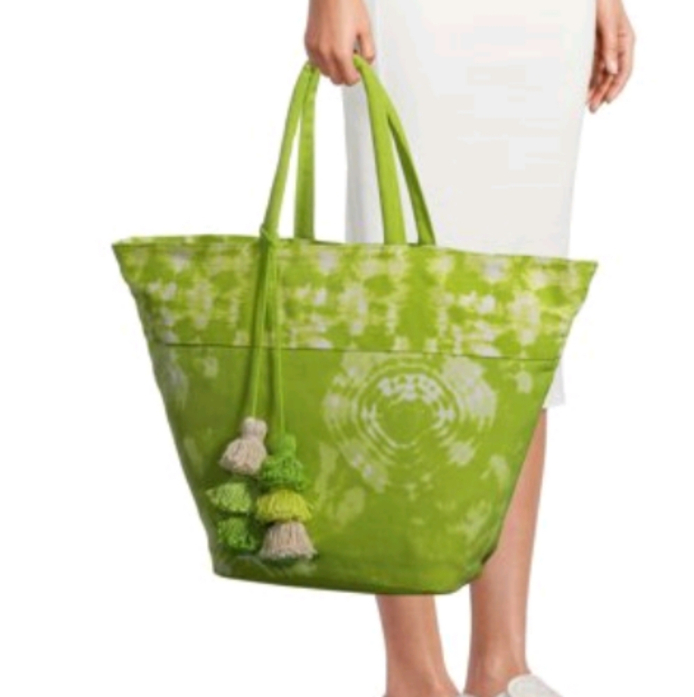 NWT Time and Tru Green Tote Bag w/ Pom Pom Tassel - Picture 5 of 5